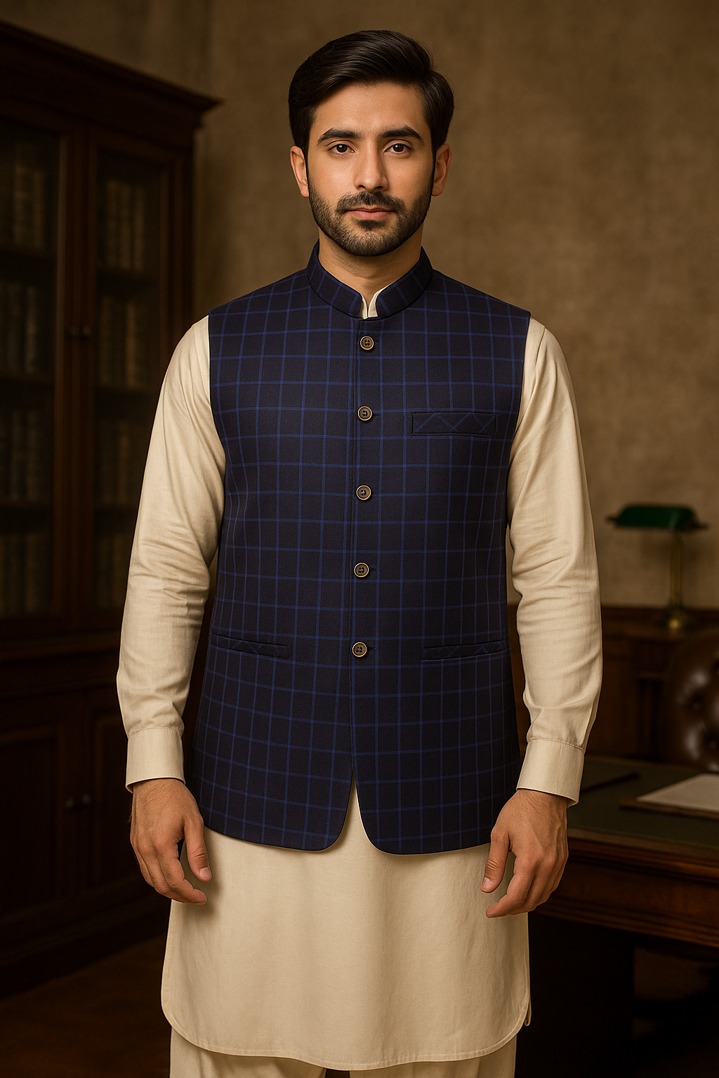 Waist Coat Blue Check